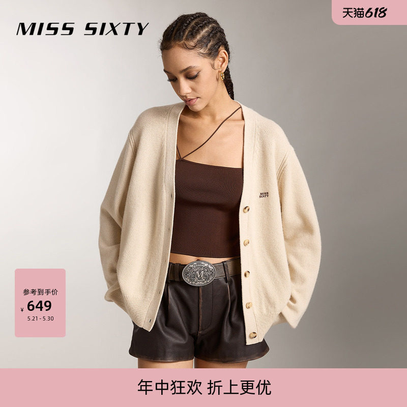 Miss Sixty针织衫外套刺绣上衣开衫高智感毛衣羊毛羊绒混纺