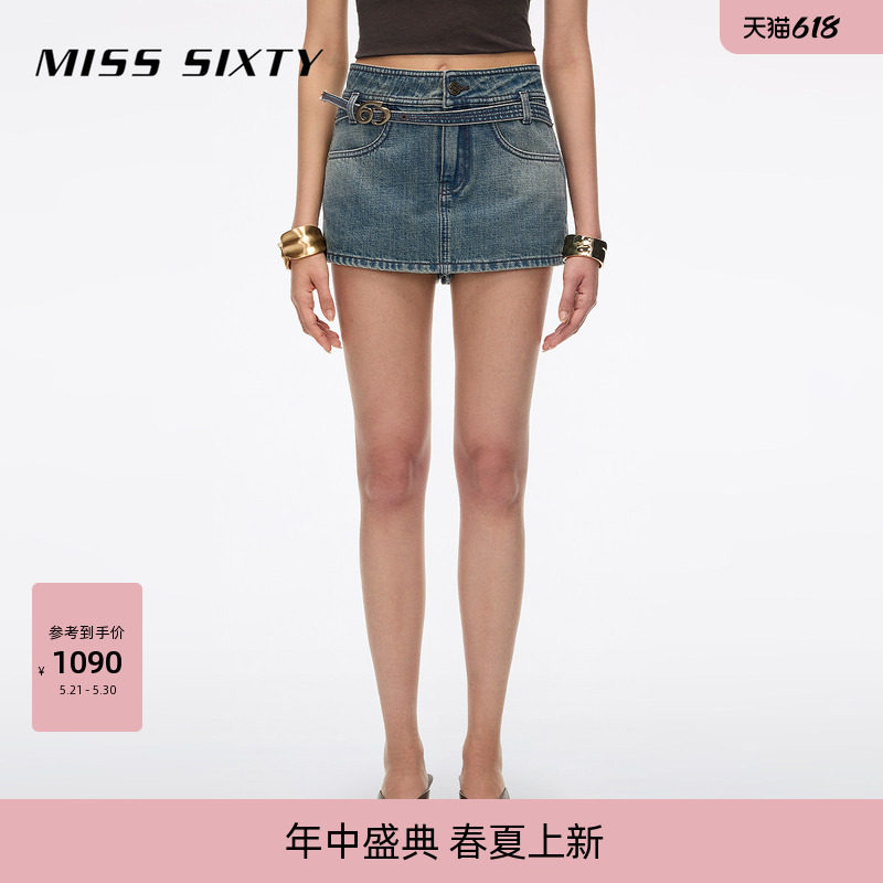 【含汉麻】Miss Sixty2026夏季新款牛仔短裤女装饰腰带