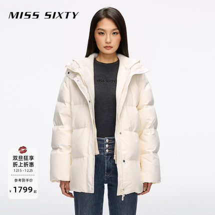【保暖90鸭绒】Miss Sixty2025冬季新款面包羽绒服可拆毛织帽拼接