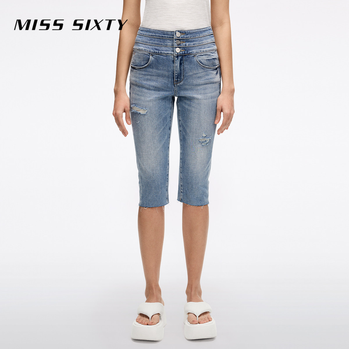 【含莱赛尔】Miss Sixty2026春夏含桑蚕丝牛仔裤三环高腰七分修身