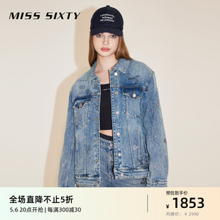 休闲高街百搭 Miss Sixty夹棉牛仔外套女重工蝴蝶烫钻复古洗水工装