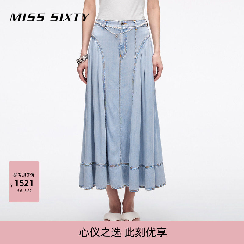 【莱赛尔】Miss Sixty2025夏季牛仔半裙女复古配珍珠腰