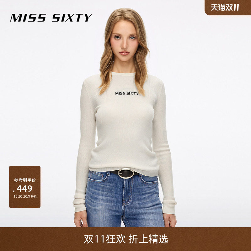 【爆款新降】【羊毛桑蚕丝】Miss Sixty26秋针织衫圆领徽标提花