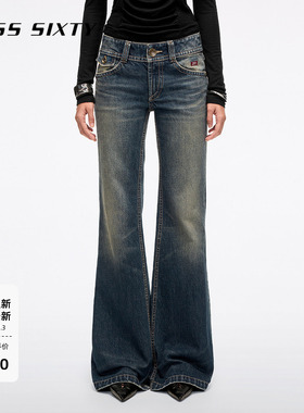 Miss Sixty2026春季新款牛仔裤女中腰做旧磨白复古显瘦喇叭长裤