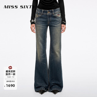 女中腰做旧磨白复古显瘦喇叭长裤 Miss 牛仔裤 新款 Sixty2026春季