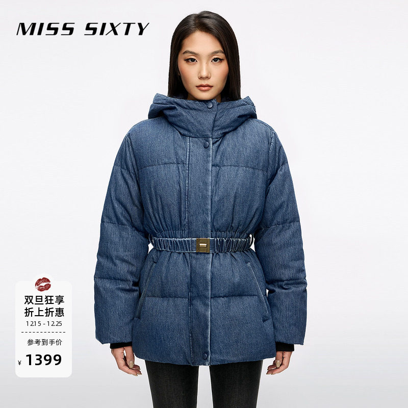 MissSixty配腰带牛仔羽绒服
