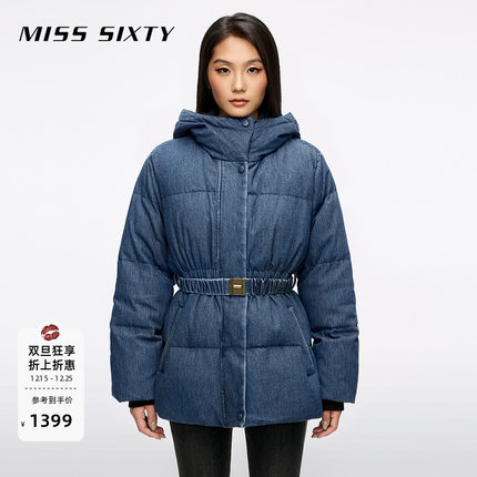 【保暖90鸭绒】Miss Sixty25冬新款牛仔羽绒面包服连帽配腰带外套