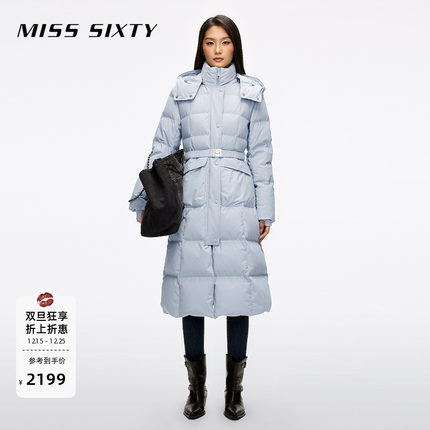 【保暖90鹅绒】Miss Sixty25冬新款气质羽绒服大衣女可拆帽配腰带