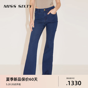 女深蓝复古微喇长裤 牛仔裤 新款 Miss 显瘦修身 Sixty2024春季 含醋酸