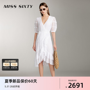 白色连衣裙女性感裹身裙含天丝浪漫度假风 新款 Sixty2024夏季 Miss