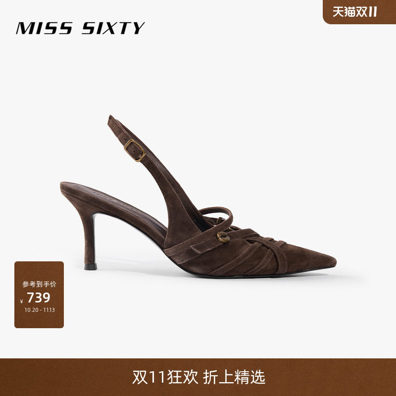 Miss Sixty高跟鞋女时尚百搭尖头细跟复古解构设计搭扣后空