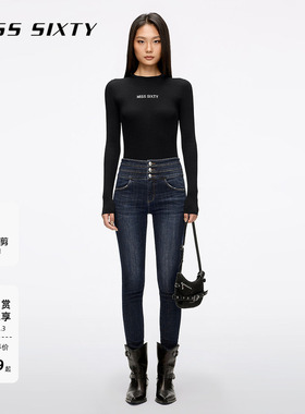 Miss Sixty2025秋季新款牛仔裤女高腰九分紧身裤小脚铅笔裤含羊绒