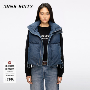 新款 Sixty2025冬季 Miss 牛仔羽绒马甲背心立领 保暖90鸭绒鹅绒