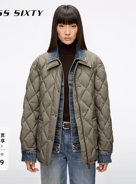 【保暖90鸭绒】Miss Sixty2025秋新款牛仔拼接羽绒服女外套假两件