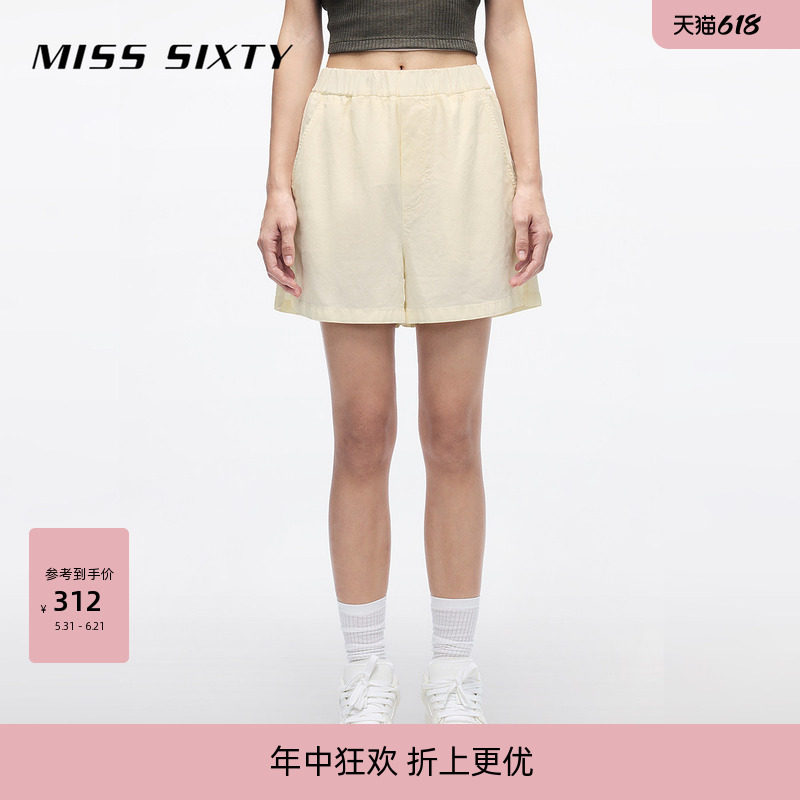 【莱赛尔】Miss Sixty春款牛仔短裤女松紧腰含汉麻显瘦直筒小个子