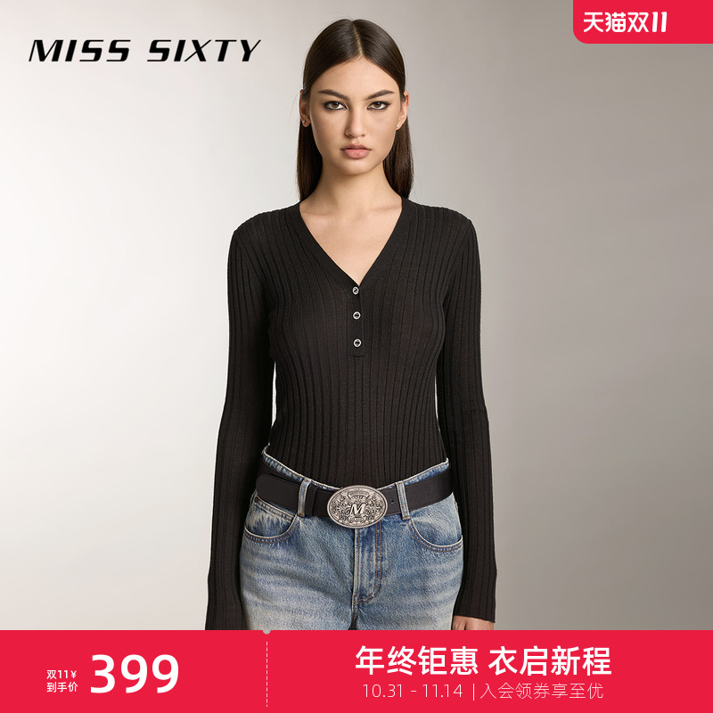MissSixtyV领钻饰扣羊毛针织衫