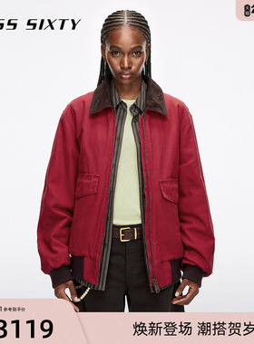 【新年穿搭】Miss Sixty25冬牛仔夹棉外套谷仓夹克巴恩风红色棉服