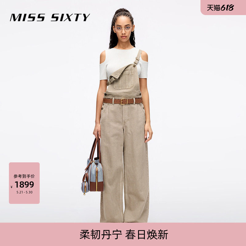 【含汉麻】Miss Sixty夏季牛仔连体裤女一体式工装背带裤直