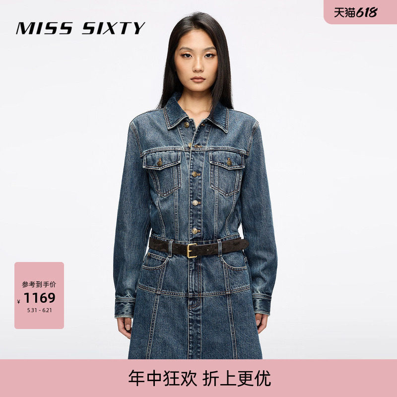 Miss Sixty2026春夏棉质牛仔连衣裙女配腰带复古工装单