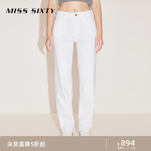 百搭休闲显瘦通勤 Miss 新款 Sixty2024春季 牛仔裤 女白色复古直筒裤