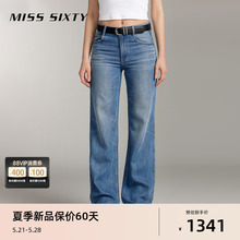 Miss Sixty2024夏季新款牛仔裤女含天丝复古磨白直筒裤休闲风百搭