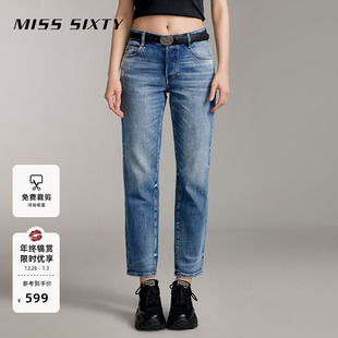 街头休闲 钮扣门襟复古洗水直筒裤 Miss Sixty春夏牛仔裤