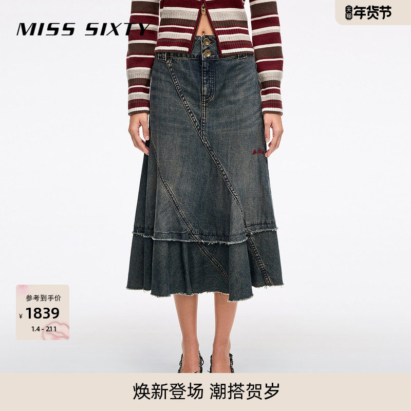 Miss Sixty2026春季新款牛仔半身裙女复古斜裁撕破标牌设计A字裙,女装/女士精品,半身裙,淘宝优惠券,粉丝福利购,淘宝优惠卷