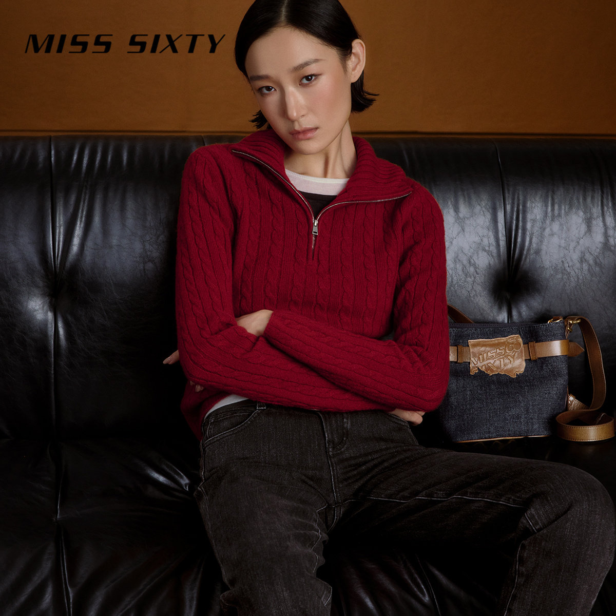 【双11预售】【山羊绒】Miss Sixty26秋新款山羊绒针织衫绞花