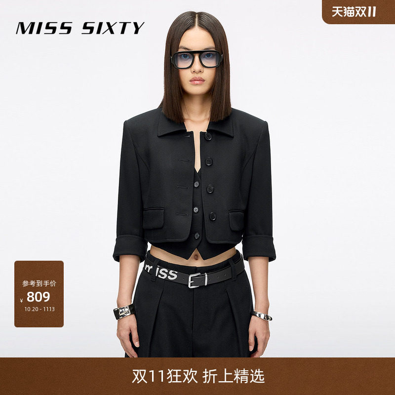 Miss Sixty秋季休闲外套外搭女垫肩五分袖单排扣小西装气质通勤