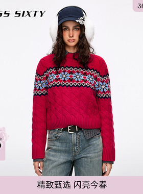 Miss Sixty2025冬季新款针织衫女麻花费尔岛红色毛衣慵懒风