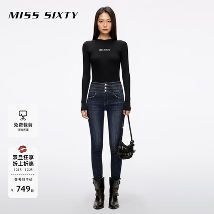 Miss Sixty2025秋季新款牛仔裤女高腰复古九分紧身裤小脚铅笔裤
