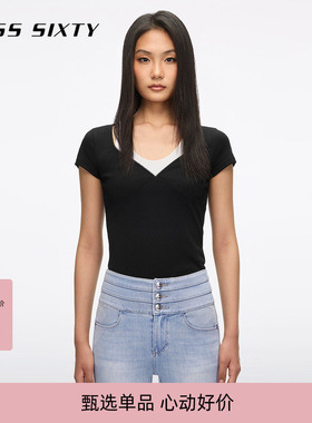 Miss Sixty2026夏季新款T恤女假两件修身短款设计感百搭休闲上衣