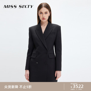 Miss 连衣裙高级感女小黑裙气质垫肩短裙通勤 裙黑色长袖 Sixty西装