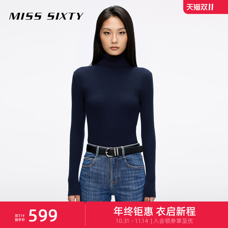 【保暖羊毛羊绒】Miss Sixty25秋新款针织衫高领紧身内搭长袖毛衣