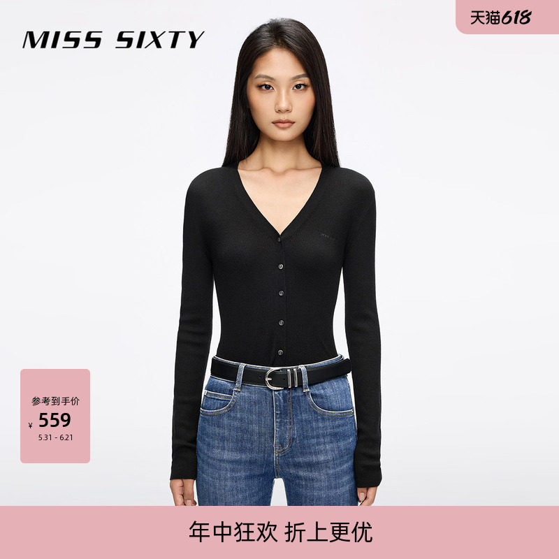 【杨幂同款】Miss Sixty2026春季针织开衫修身羊毛桑蚕丝混纺毛衣