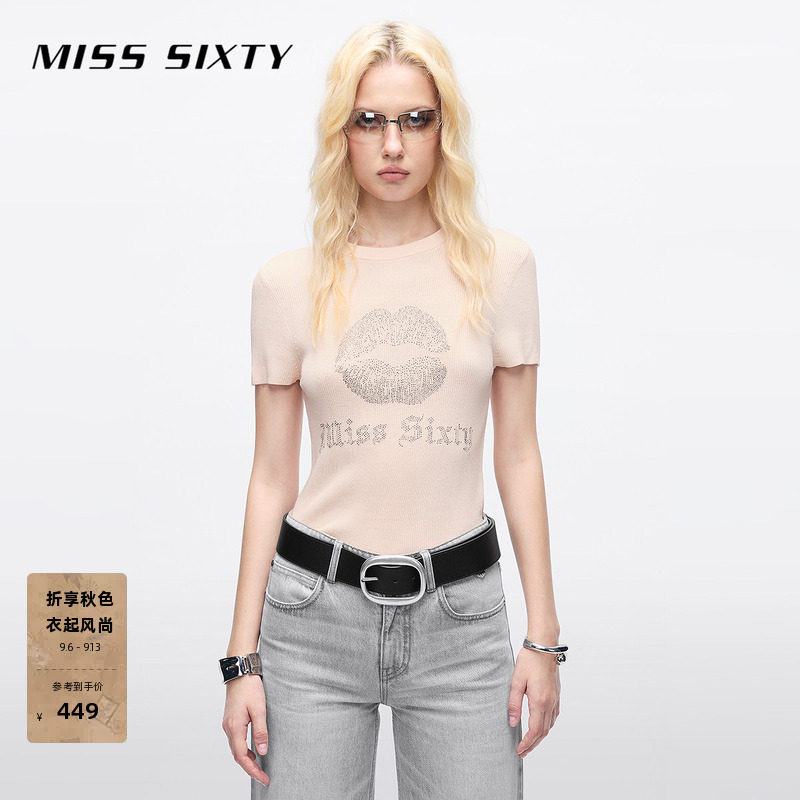 MissSixty烫钻圆领短款针织衫