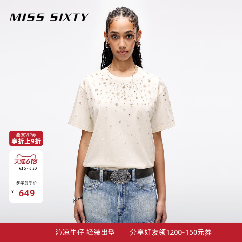 【618首降】Miss Sixty2025春夏新款含桑蚕丝短袖T