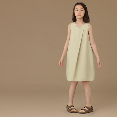 哈齿童装儿童浅绿色无袖背心裙女孩夏装设计感裙子女童连衣裙洋气