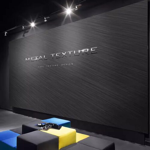 3d复古不锈钢金属科技墙纸健身房办公室前台logo背景墙壁纸工业风