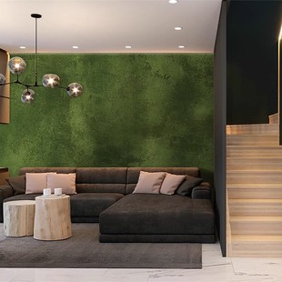 复古壁纸中古风高级感芥末绿色艺术漆墙布客厅卧室民宿房间墙纸