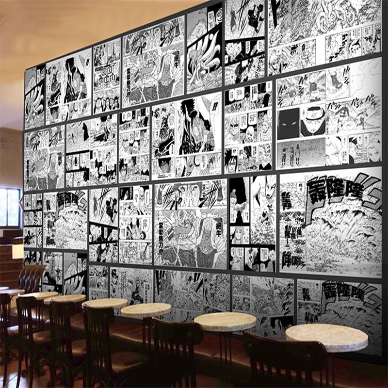 日本动漫墙纸日式主题卧室墙布奶茶店海贼王索隆龙珠黑白漫画壁纸
