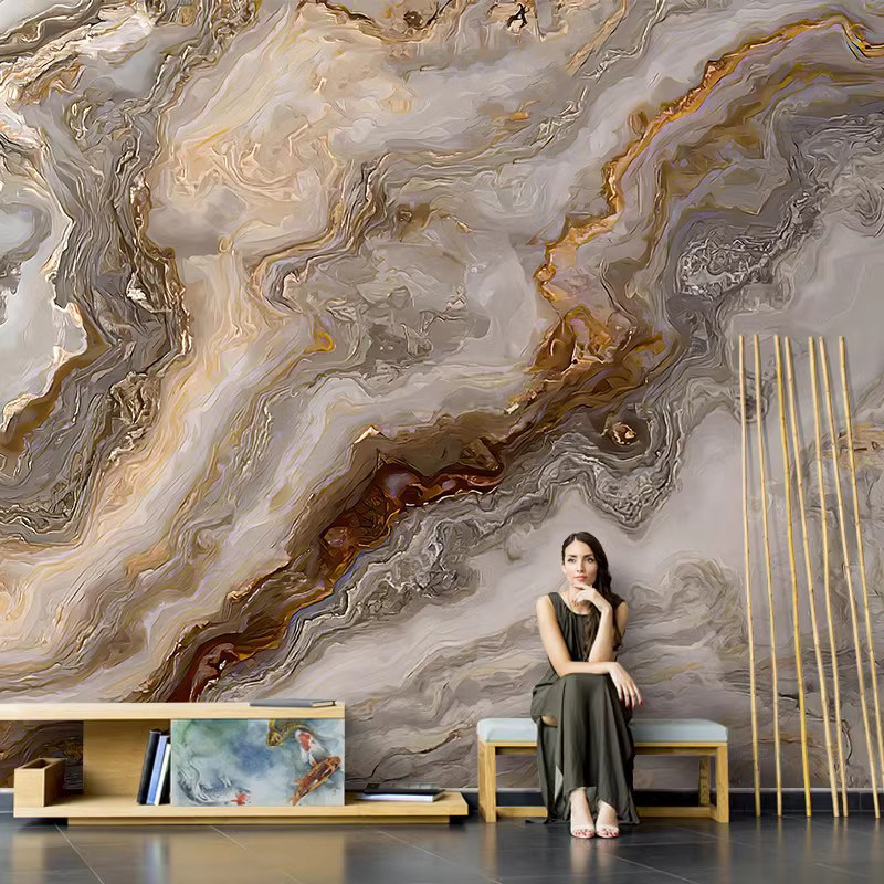 仿大理石纹理墙布北欧电视背景墙壁纸轻奢别墅酒店前台壁画