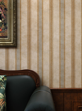 魔度法式墙布美式复古乡村竖条纹壁布背景墙纸高级感客厅2024新款