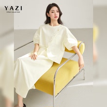 新中式休闲套装女夏2025新款小众设计感上衣高级感显瘦半裙两件套