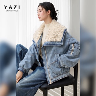 羊羔毛领复古牛仔短款羽绒服女2025冬季新款90白鸭绒休闲通勤外套