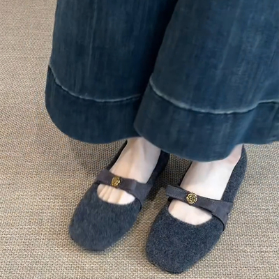 山茶花毛毛玛丽珍平底蝴蝶结单鞋