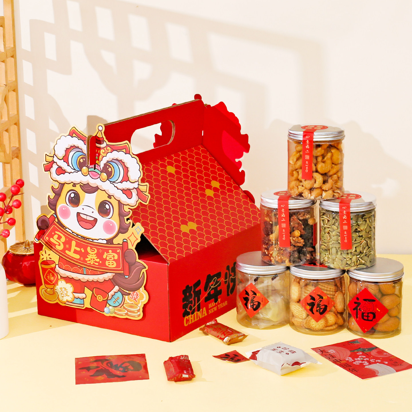 2026年春节年货礼盒包装盒高档手提6瓶装坚果干果盒马年空盒酒店
