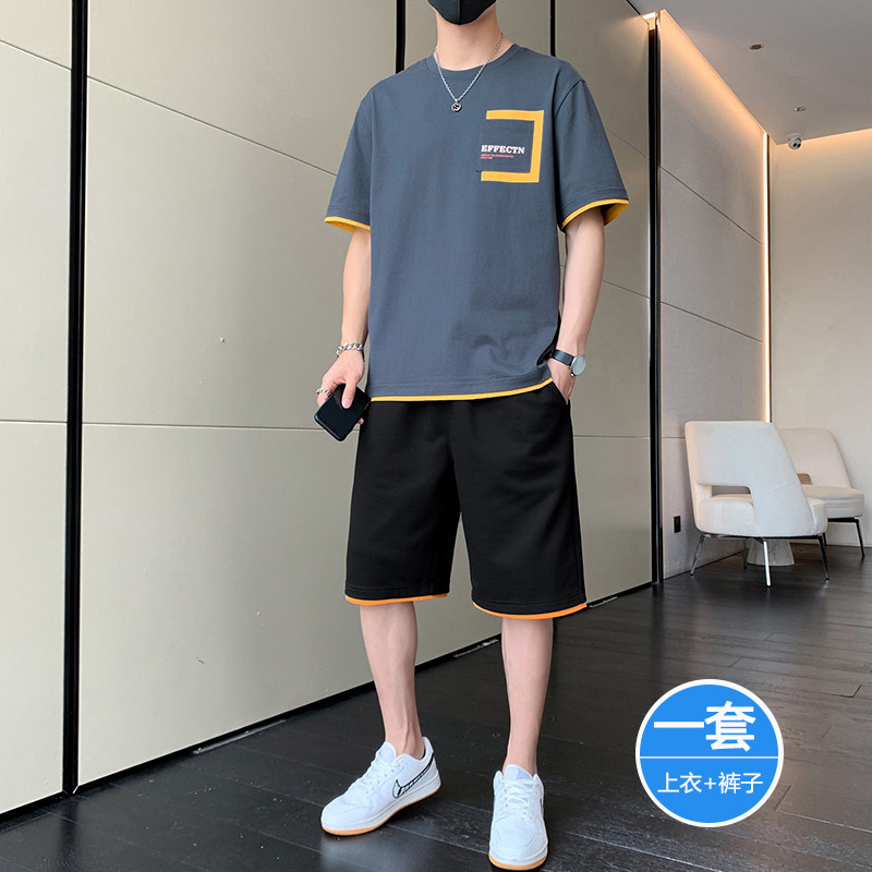 남성 캐주얼 스포츠 슈트 2022 새로운 여름 스타일 잘생긴 런닝 남성용 반팔 티셔츠 여름 의류 세트