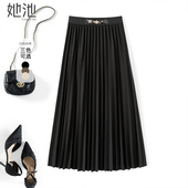 通勤气质松紧腰中长款 她池高腰百褶裙2025冬装 时尚 女装 半身裙 新款