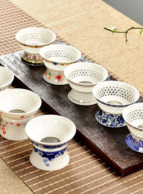 景德镇玲珑镂空青花瓷不锈钢茶滤